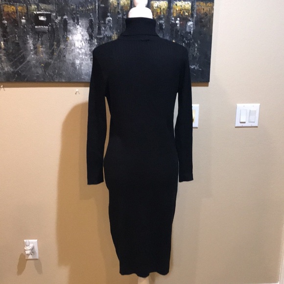 Anne Klein Black Sweater Dress with Turtleneck and Gold Button Detail-Size L - Picture 3 of 9